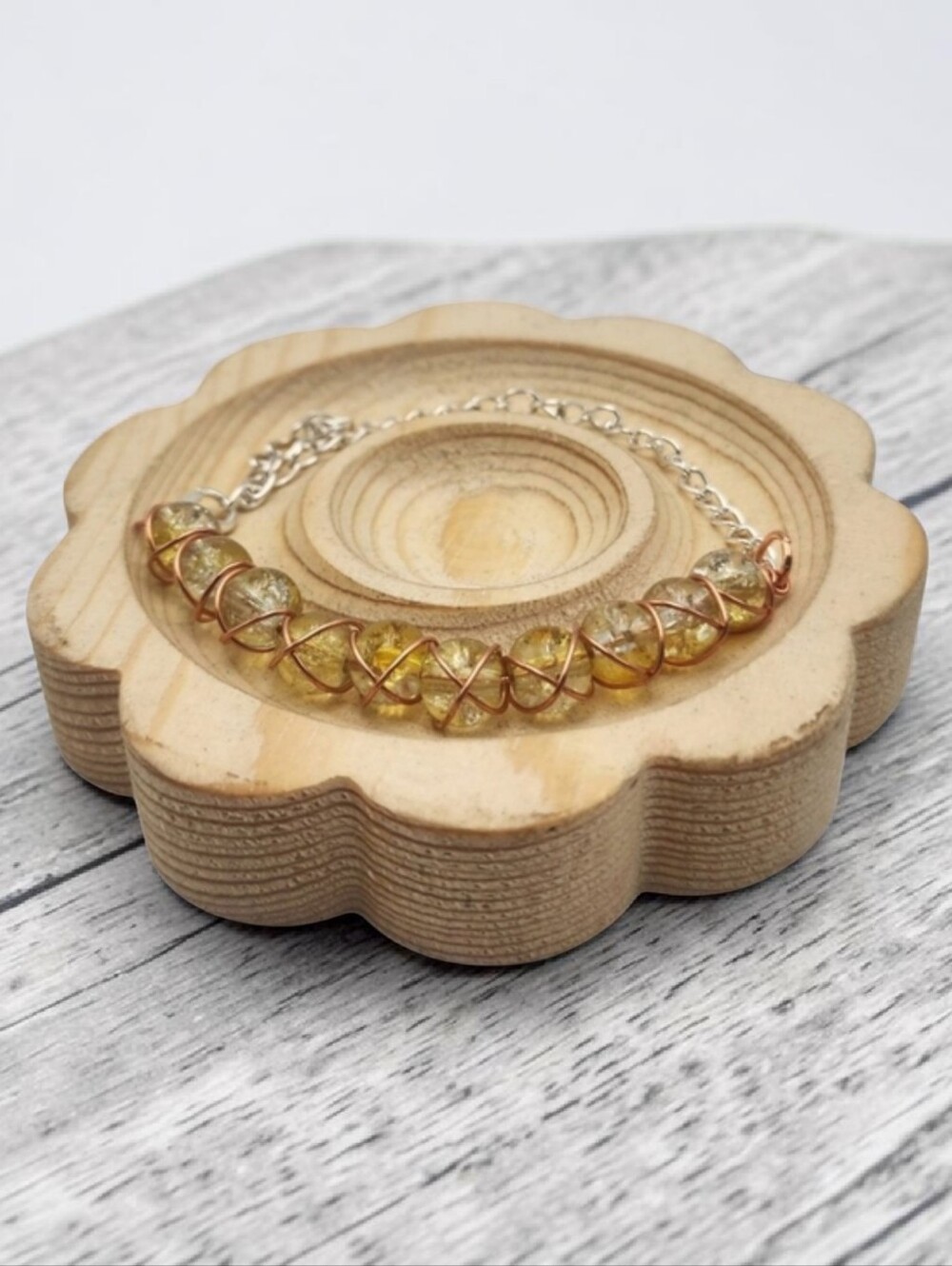 Handmade Wire-wrapped Adjustable Yellow Beaded Bracelet